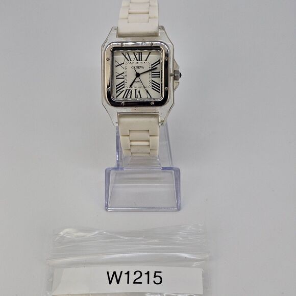 35MM Women's‎ Square Watch White Dial White Plastic Bands New Battery - Picture 11 of 11